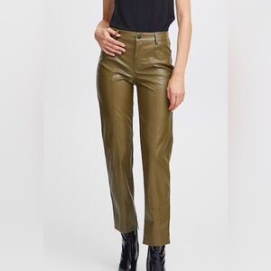 NWT BYoung Military Olive Vegan Leather Pants Size 6